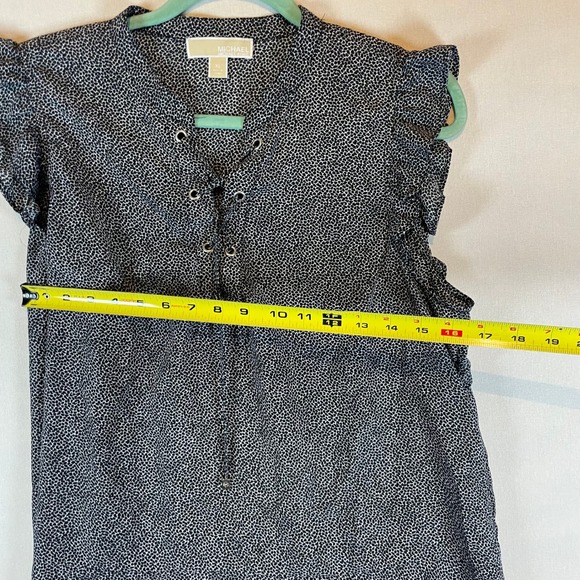 MICHAEL KORS Women's Black White Dotted Lace Up Ruffle Sleeve Top - Size XL - Picture 5 of 7